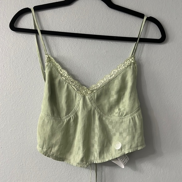 PacSun Tops - Pacsun green tank top | lace up | lace trim | size medium | new with tags | sage